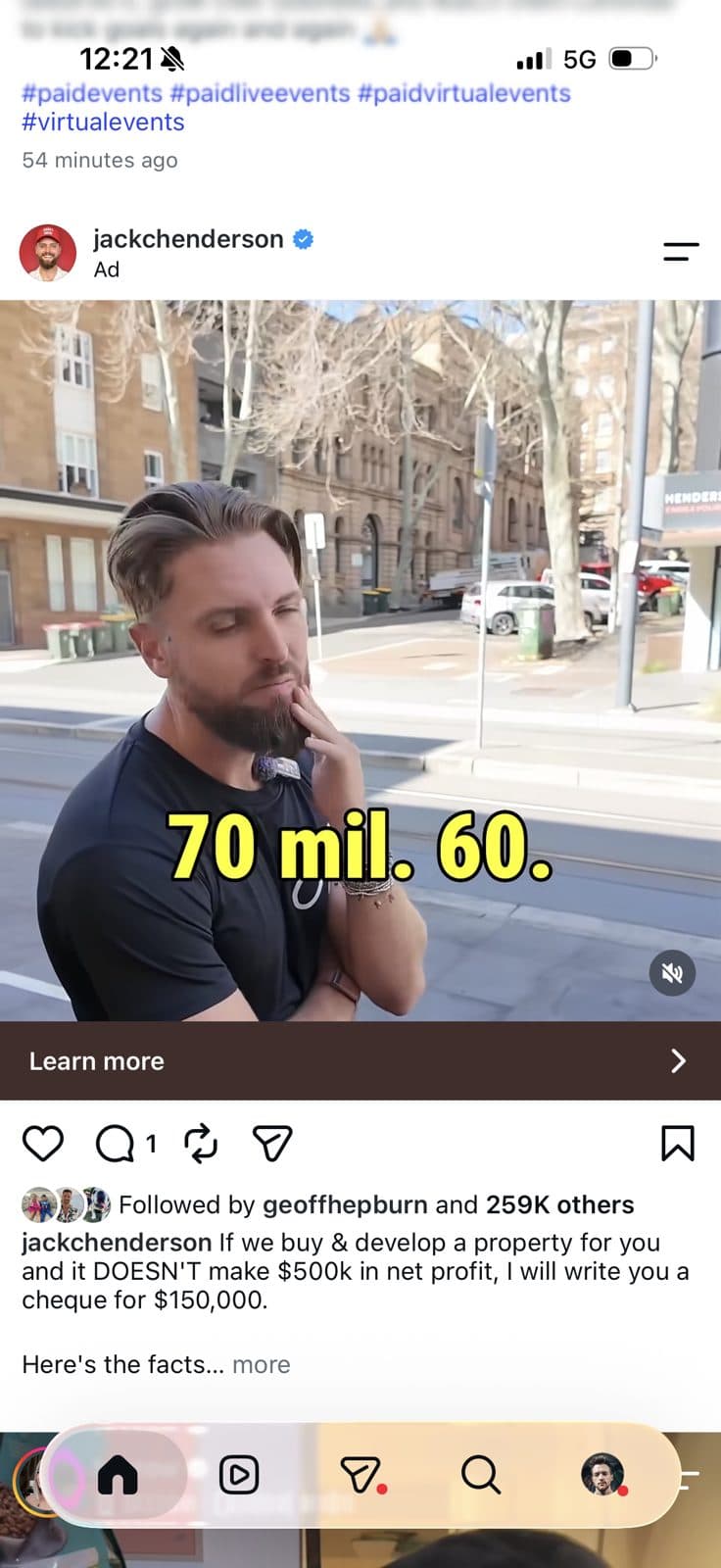 Jack Henderson ad running on Instagram