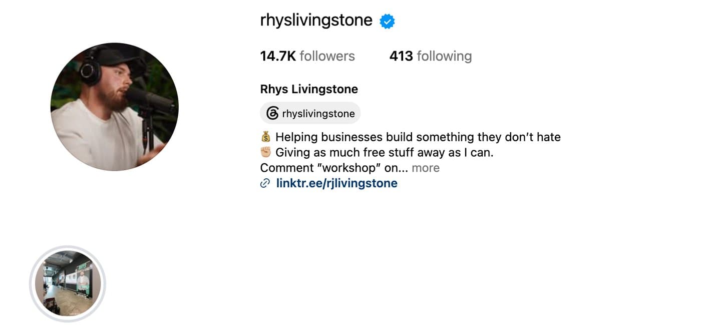 Rhys Livingstone on Instagram, 14.7K followers