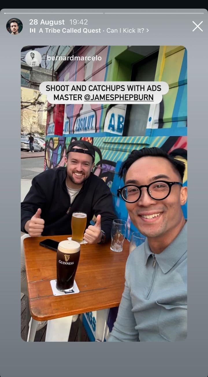 Instagram story from James Hepburn