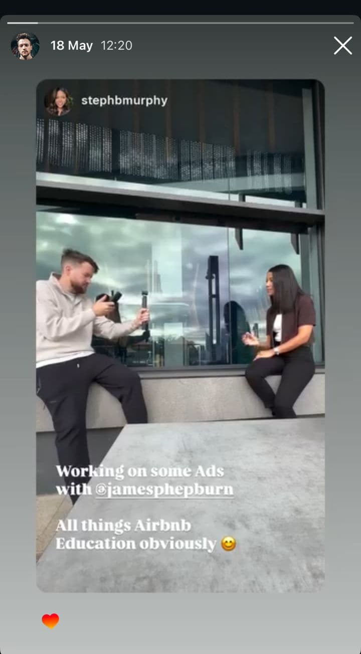 Instagram story from James Hepburn