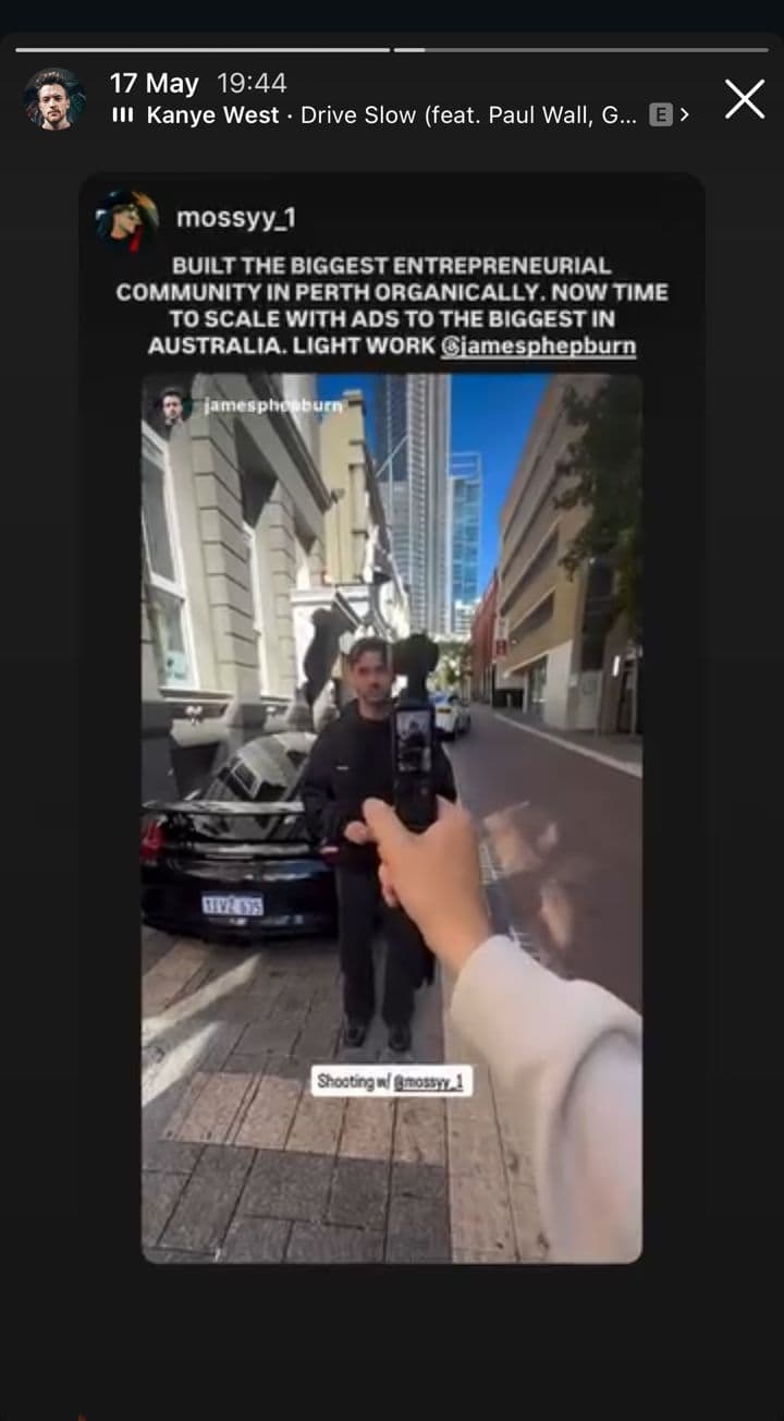 Instagram story from James Hepburn