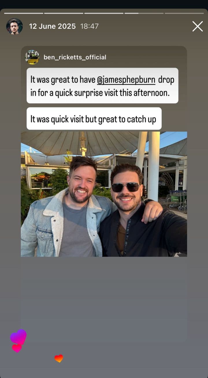 Instagram story from James Hepburn