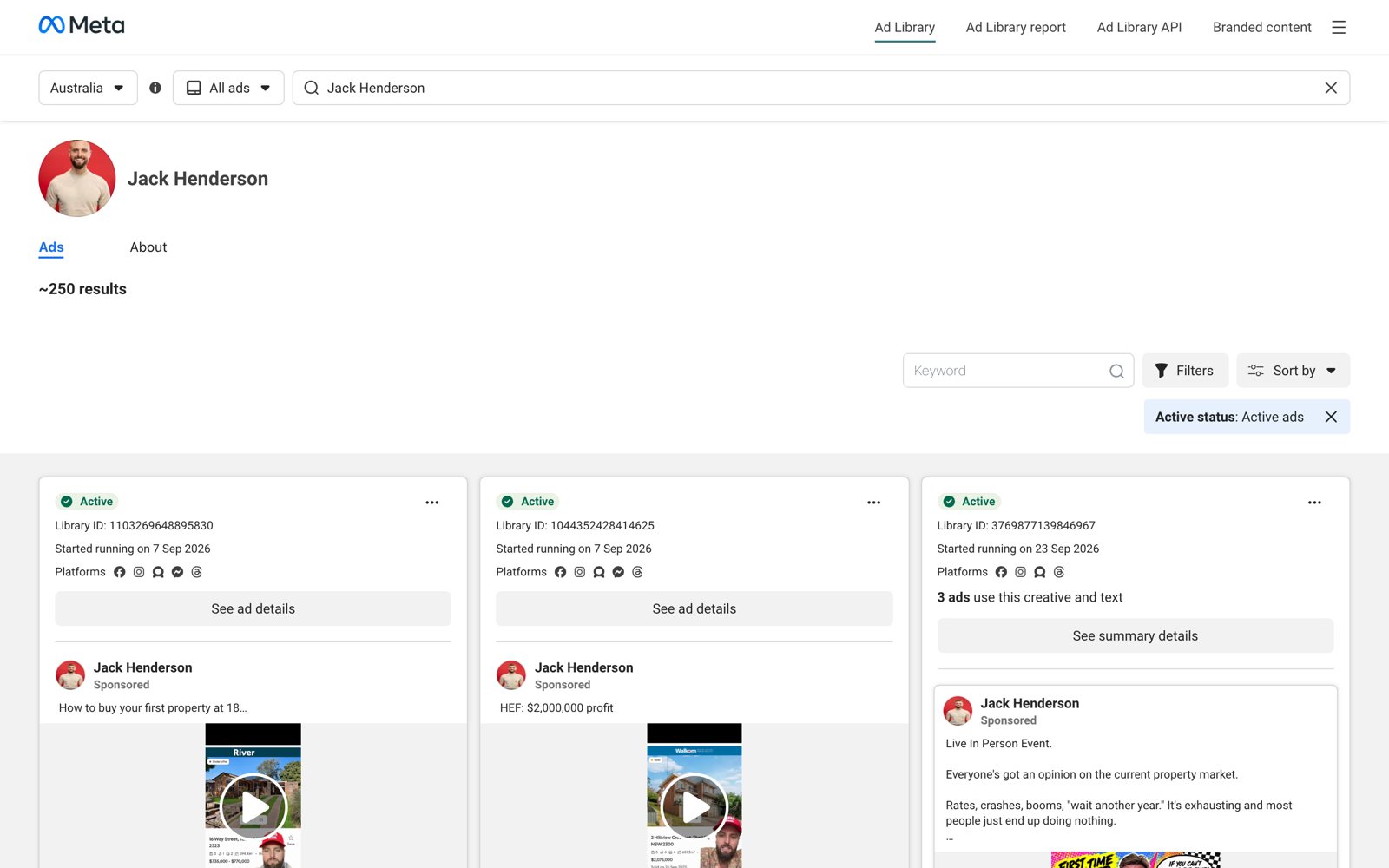 Jack Henderson: ~250 ads live in the Meta Ad Library